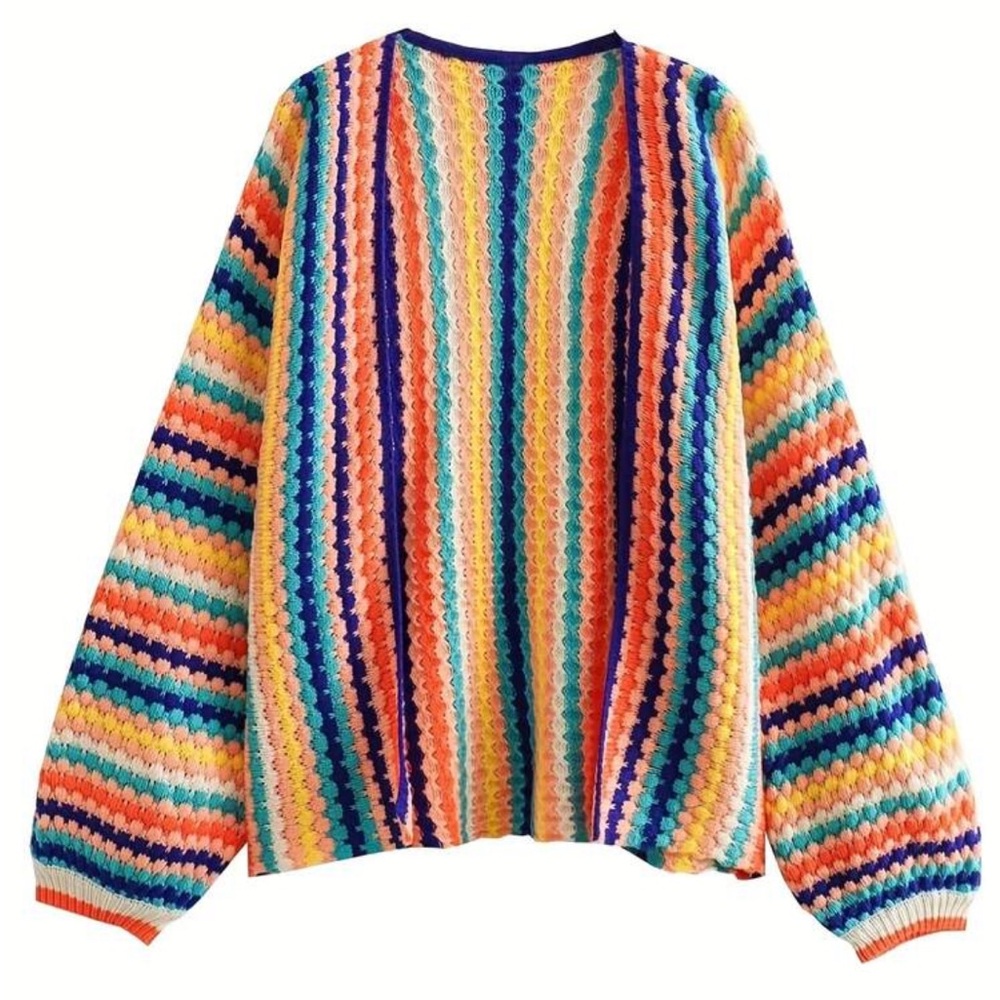 Bright Multi-Color Crochet Cardigan Sweater - Women - Picture 4 of 6